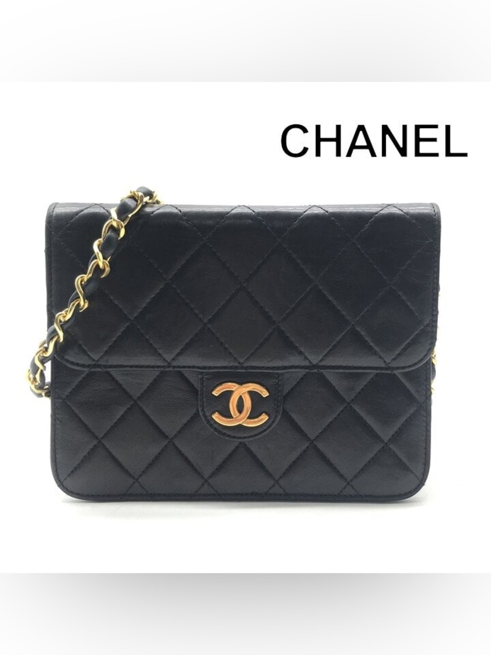 Authentic CHANEL Classic mini single flap black lambskin shoulder bag